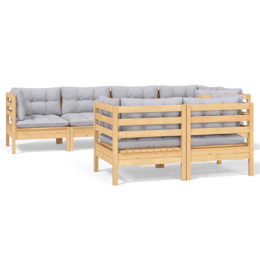 vidaXL 7 Piece Garden Lounge Set with Grey Cushions Solid Pinewood