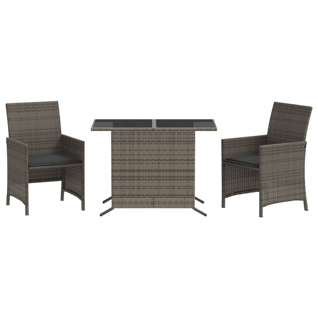 vidaXL 3 Piece Bistro Set with Cushions Grey Poly Rattan