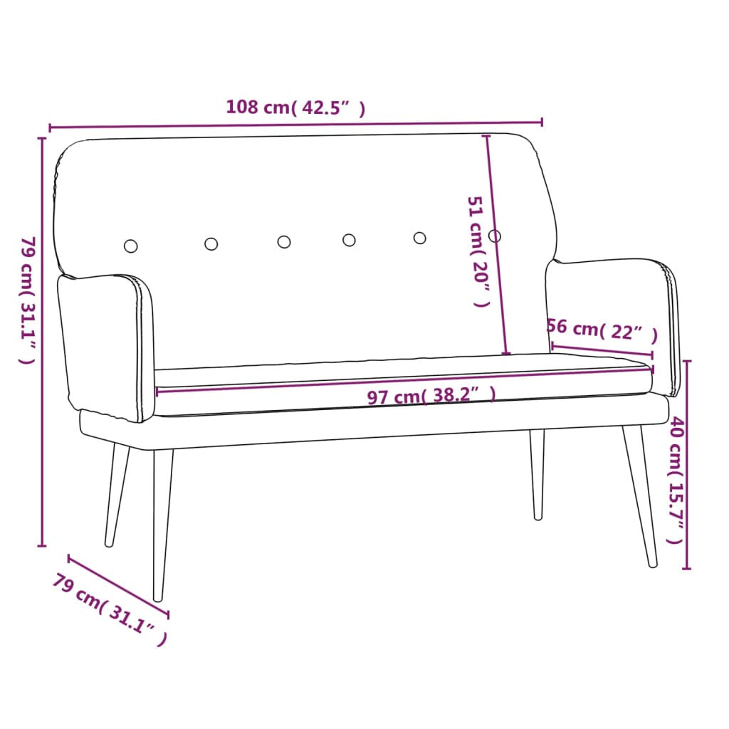 vidaXL Bench Black 108x79x79 cm Velvet