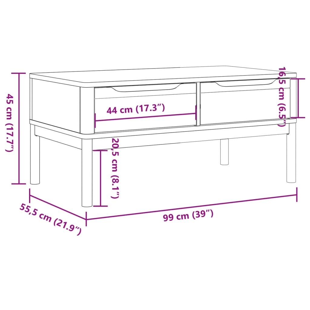 vidaXL Coffee Table FLORO White 99x55.5x45 cm Solid Pine Wood