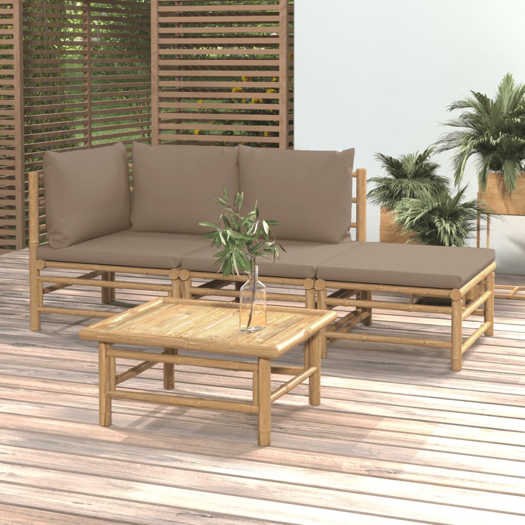 vidaXL 4 Piece Garden Lounge Set with Taupe Cushions Bamboo