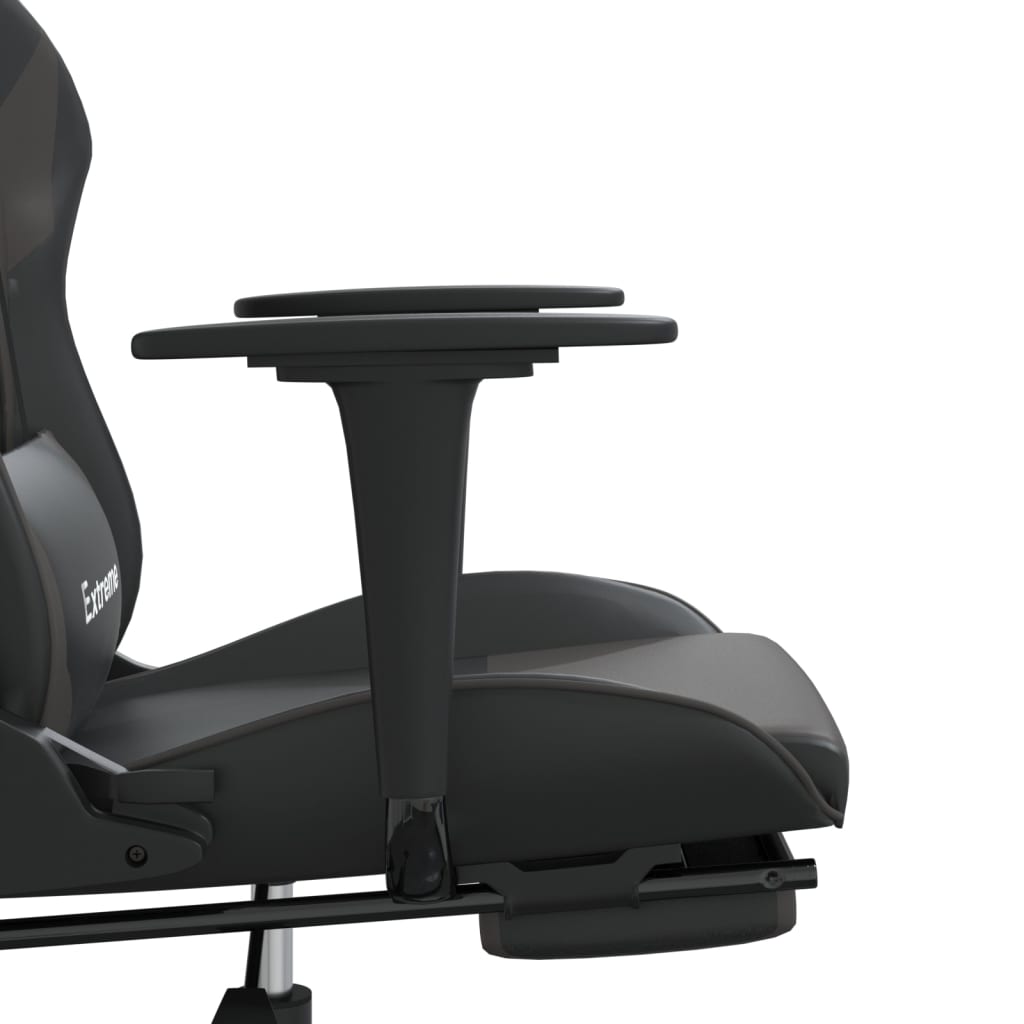vidaXL Gaming Chair with Footrest Black and Grey Faux Leather