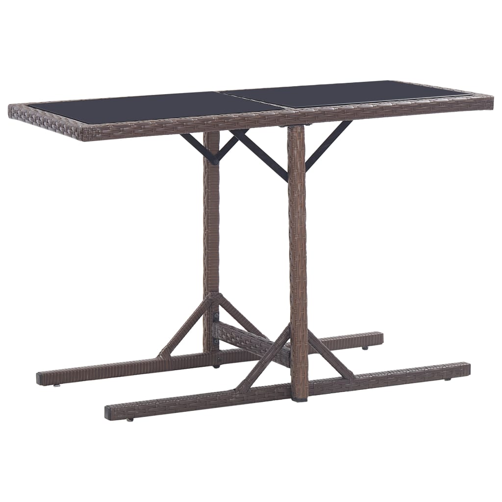 vidaXL Garden Table Brown 110x53x72 cm Glass and Poly Rattan