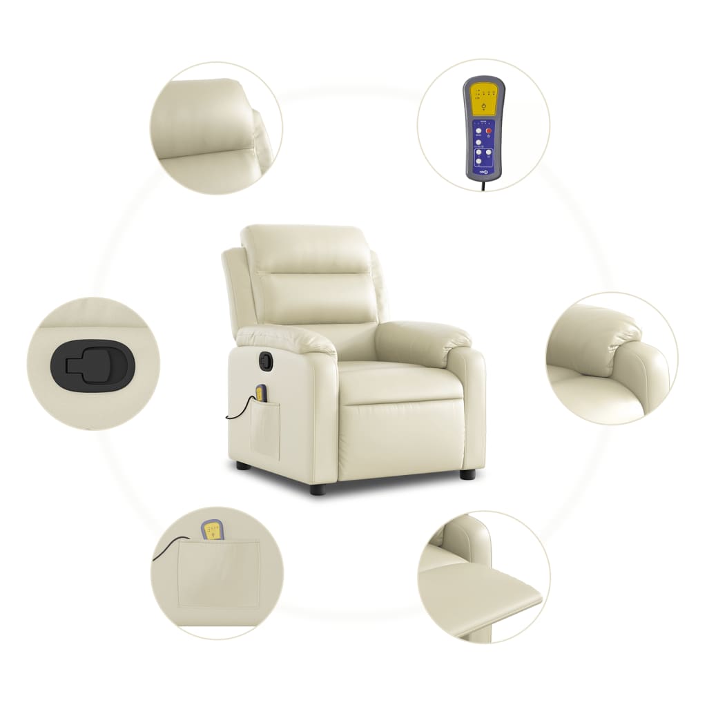 vidaXL Massage Recliner Chair Cream Faux Leather