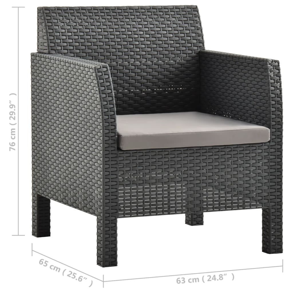 vidaXL 3 Piece Garden Lounge Set with Cushions PP Rattan Anthracite