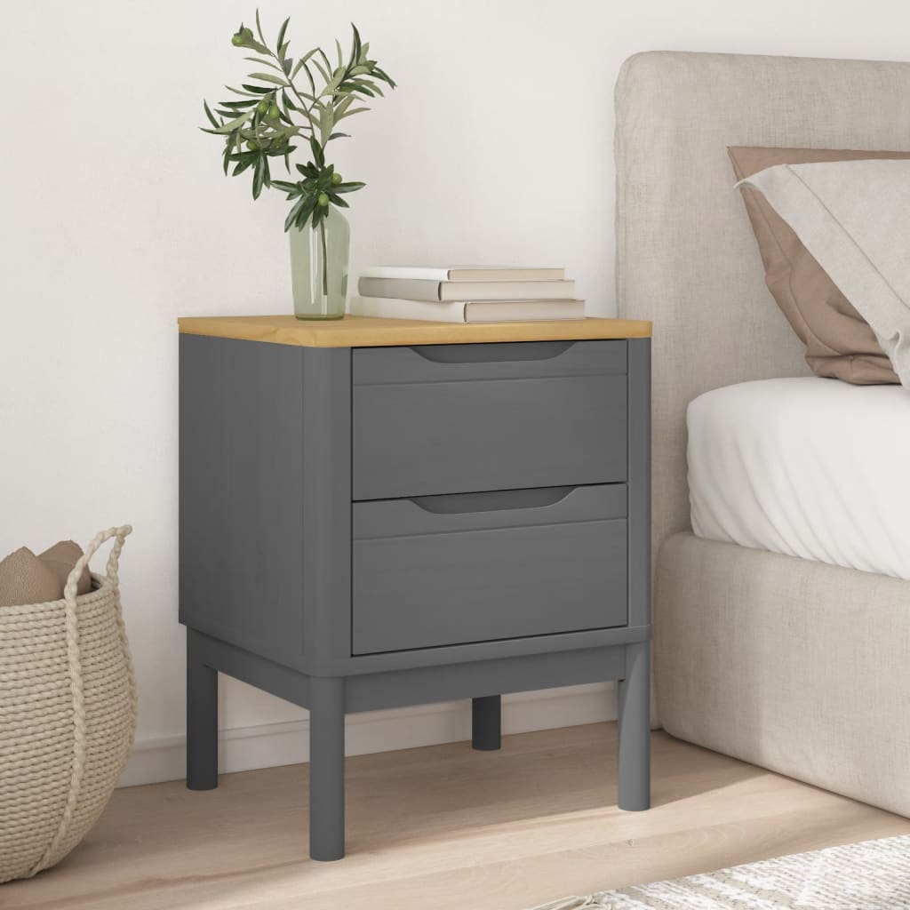 vidaXL Bedside Cabinet FLORO Grey 45x39x57 cm Solid Wood Pine