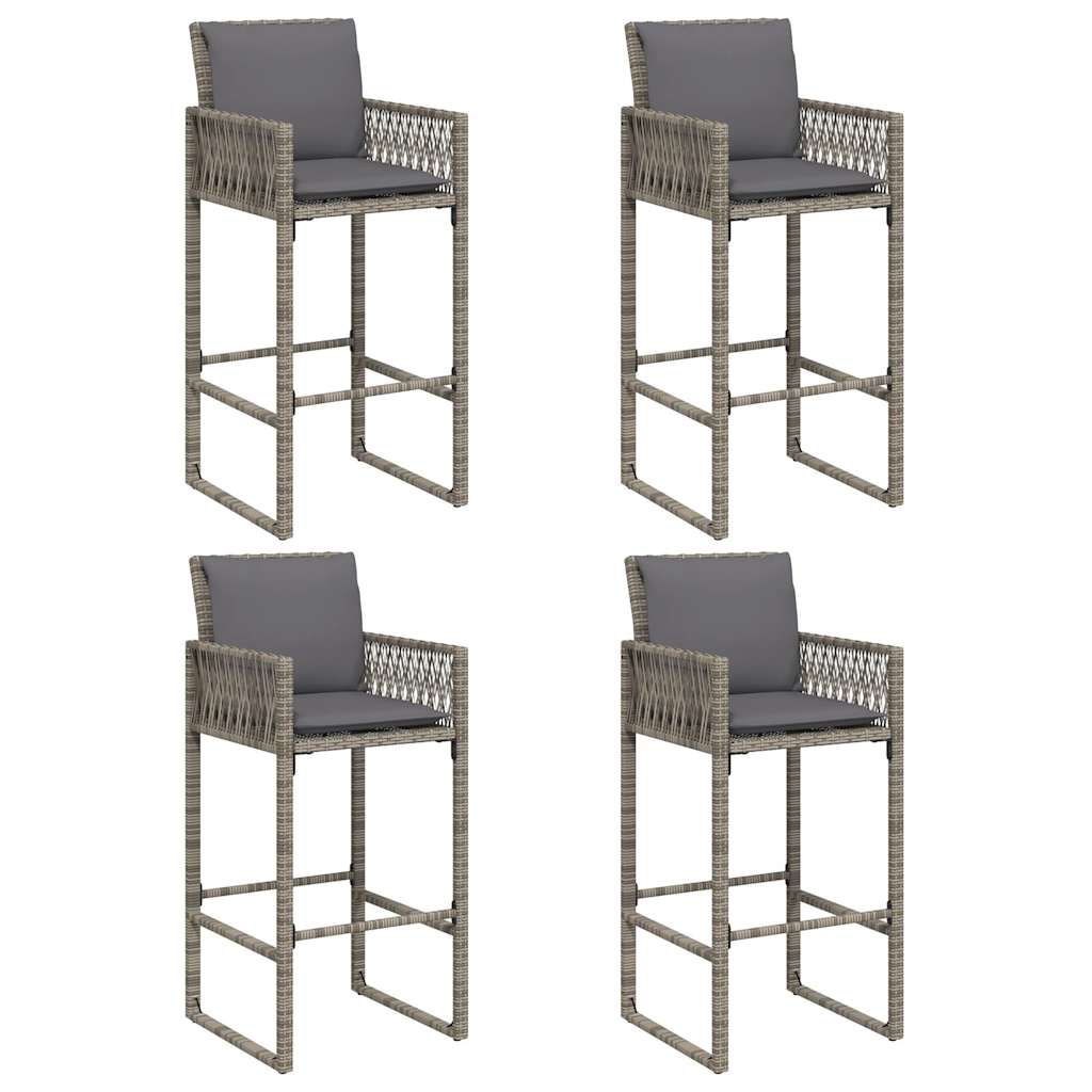 vidaXL 5 Piece Garden Bar Set with Cushions Grey Poly Rattan Acacia
