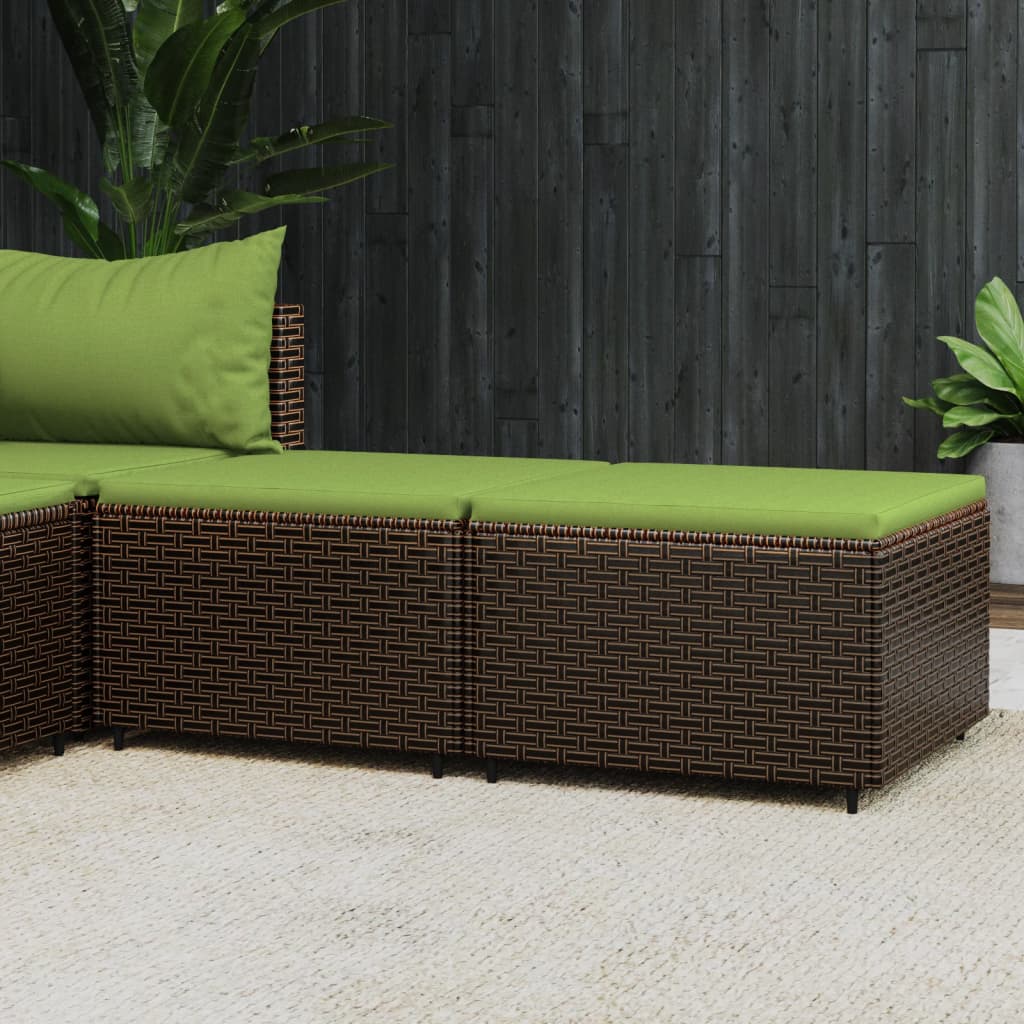 vidaXL Garden Footrests with Cushions 2 pcs Brown Poly Rattan