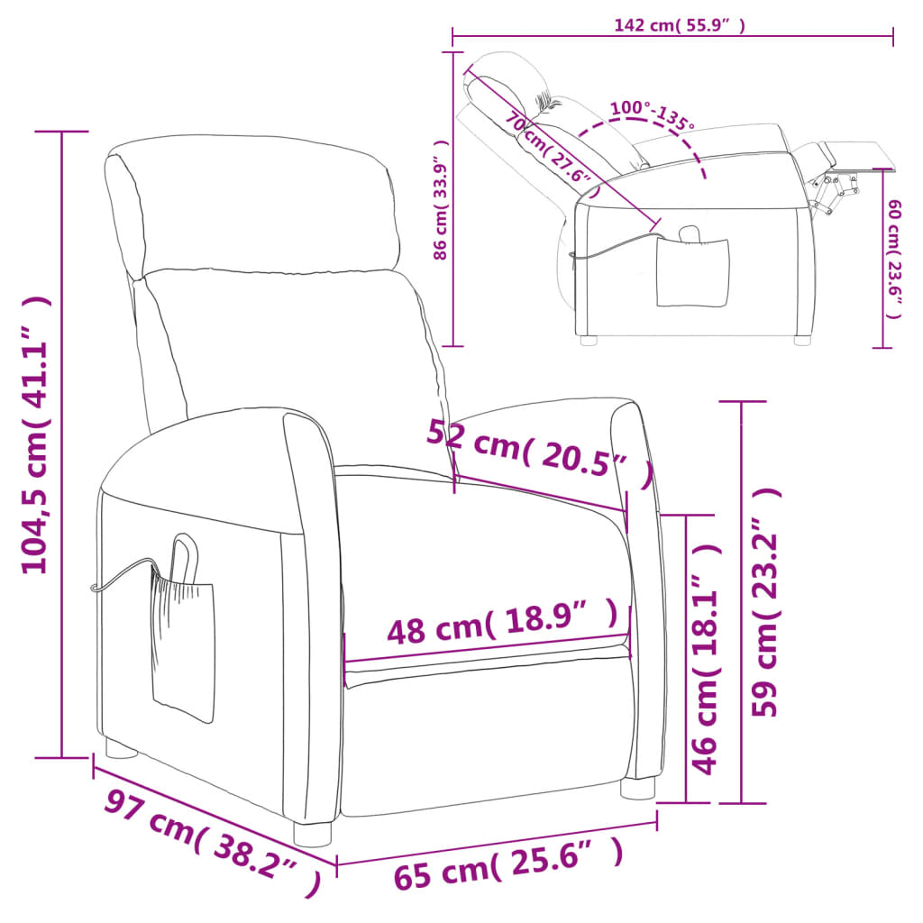 vidaXL Massage Chair Dark Brown Fabric