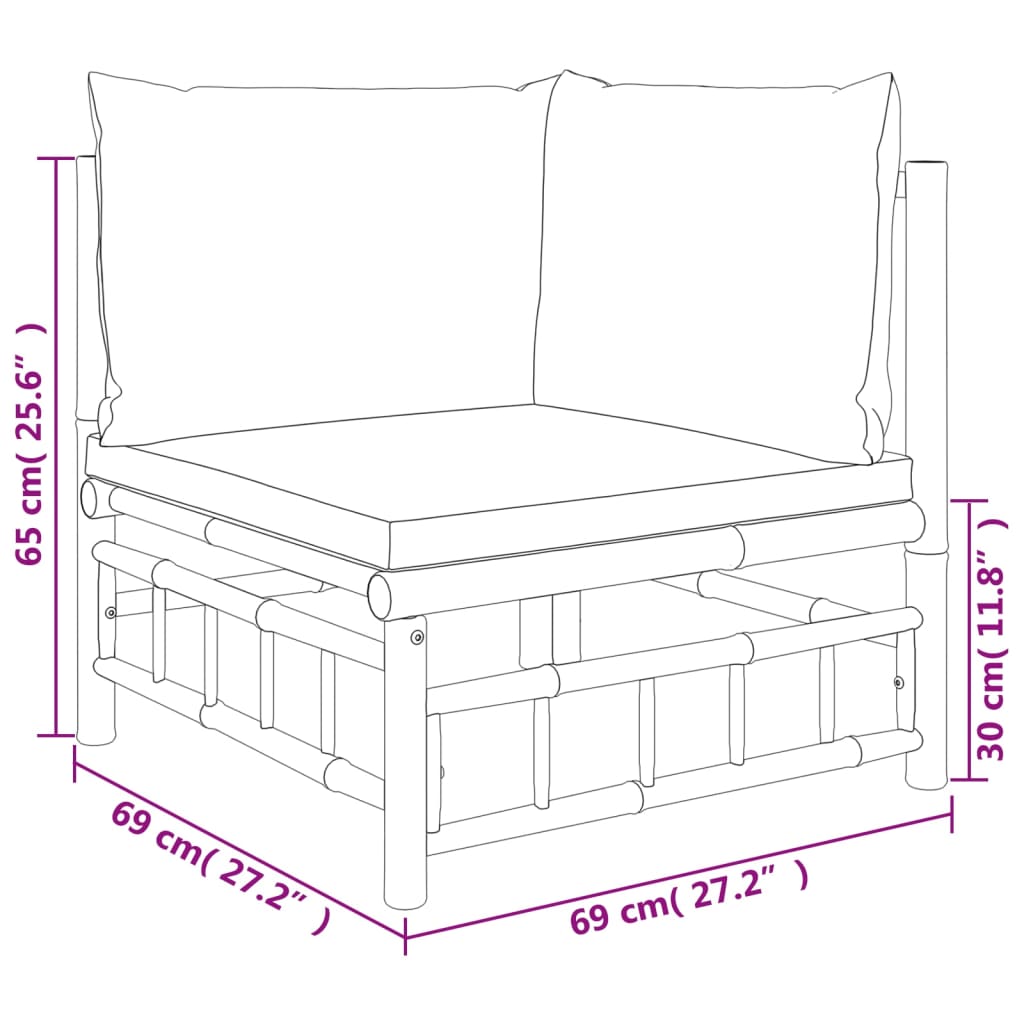 vidaXL 12 Piece Garden Lounge Set with Cream White Cushions Bamboo