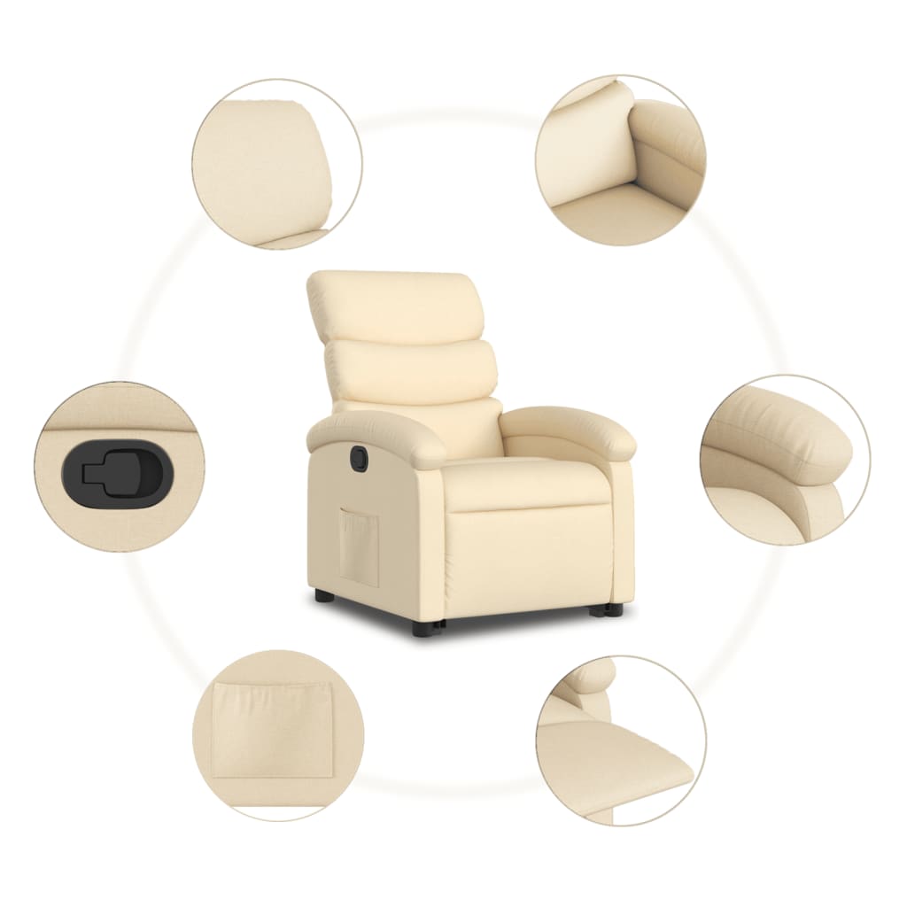 vidaXL Stand up Recliner Chair Cream Fabric