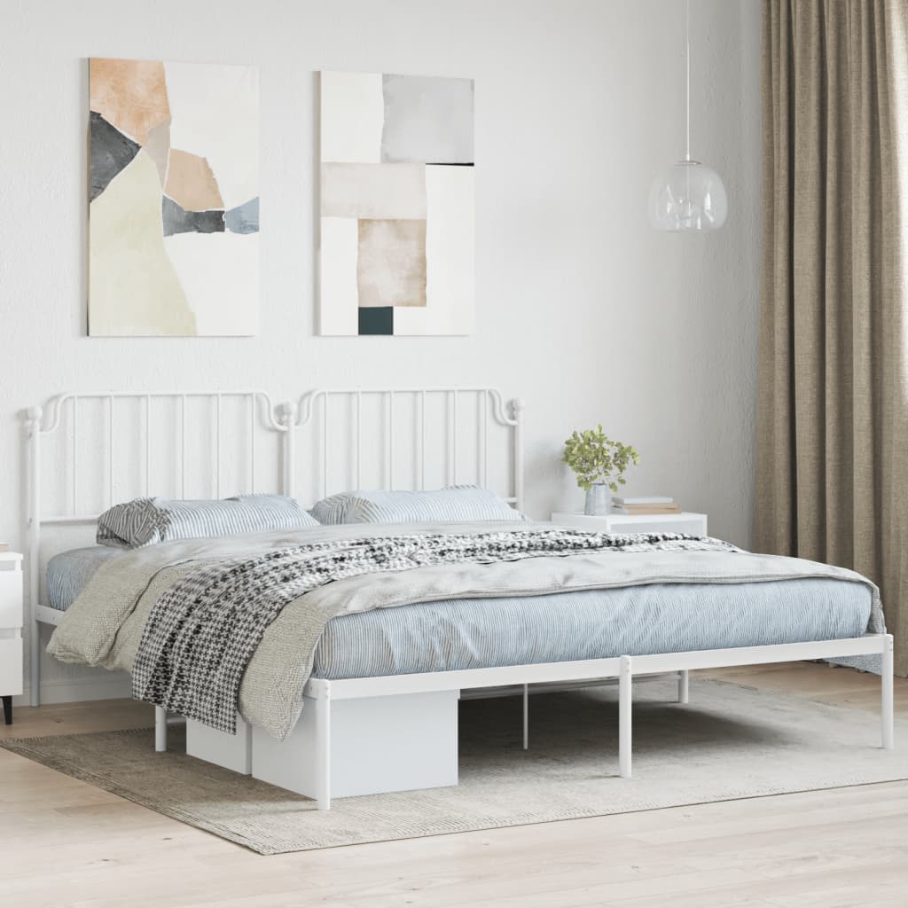 vidaXL Metal Bed Frame with Headboard White 183x213 cm