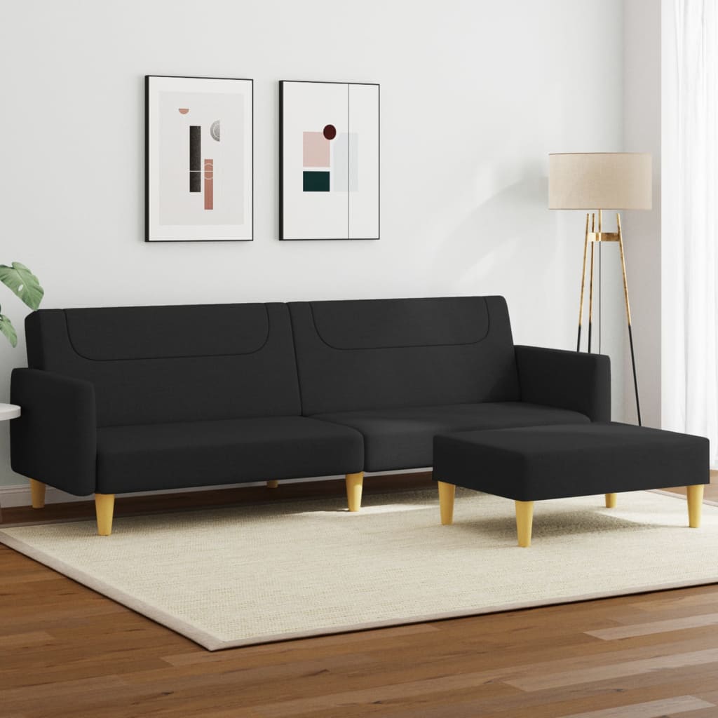 vidaXL 2-Seater Sofa Bed with Footstool Black Fabric