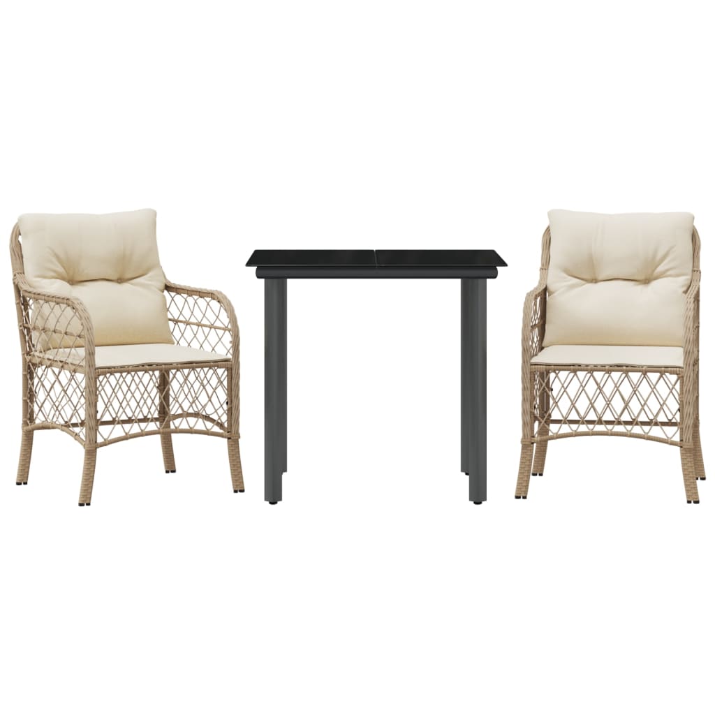 vidaXL 3 Piece Bistro Set with Cushions Beige Poly Rattan