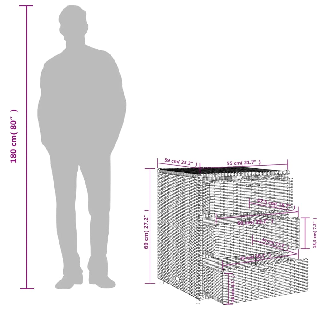 vidaXL Garden Storage Cabinet Grey 55x59x69 cm Poly Rattan