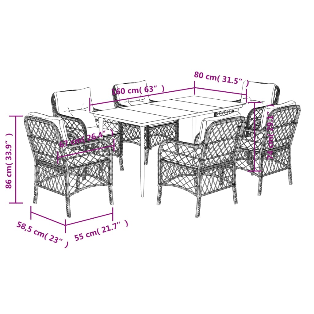 vidaXL 7 Piece Garden Dining Set with Cushions Grey Poly Rattan