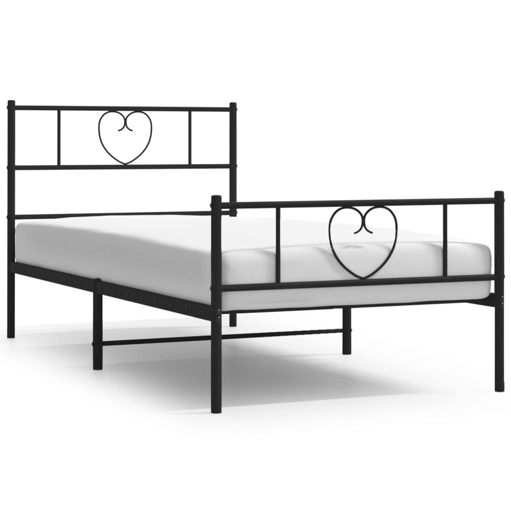 vidaXL Metal Bed Frame without Mattress with Footboard Black 100x190 cm