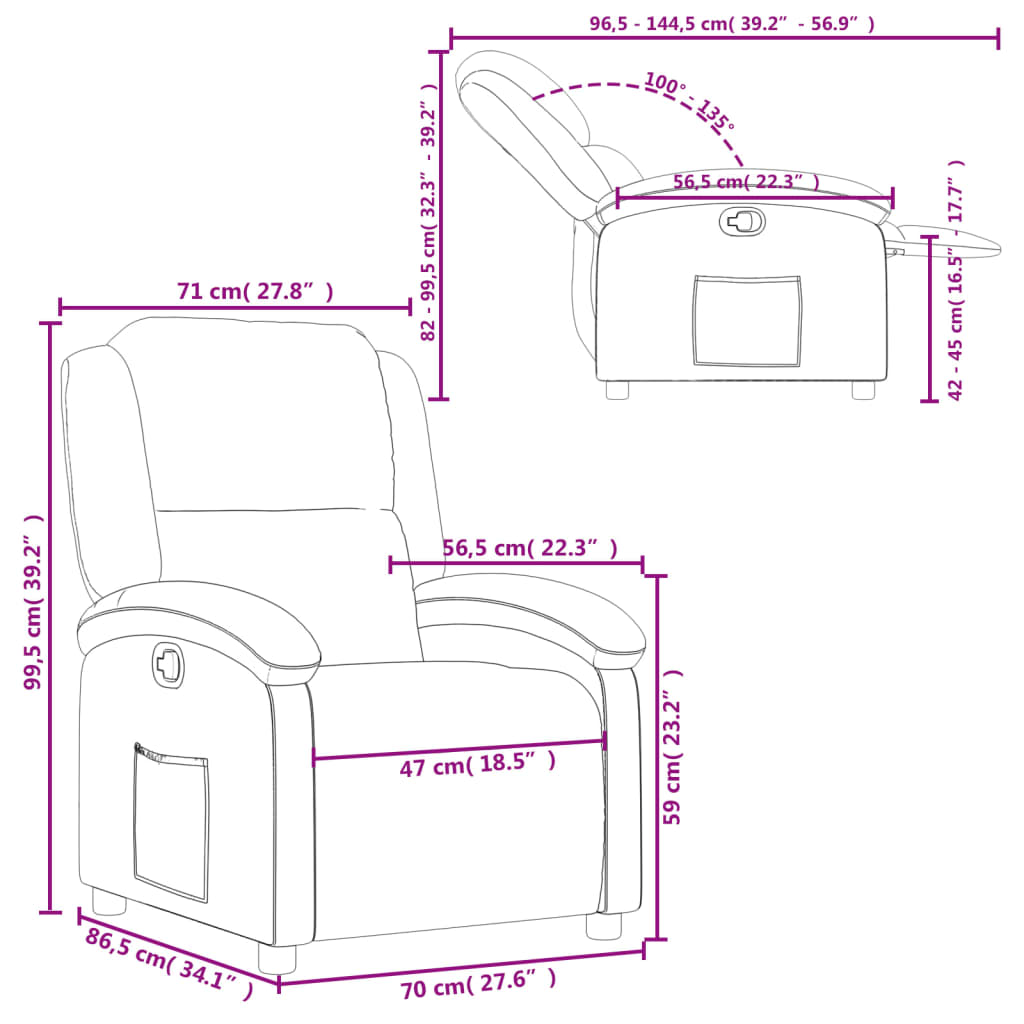 vidaXL Recliner Chair Cream Faux Leather