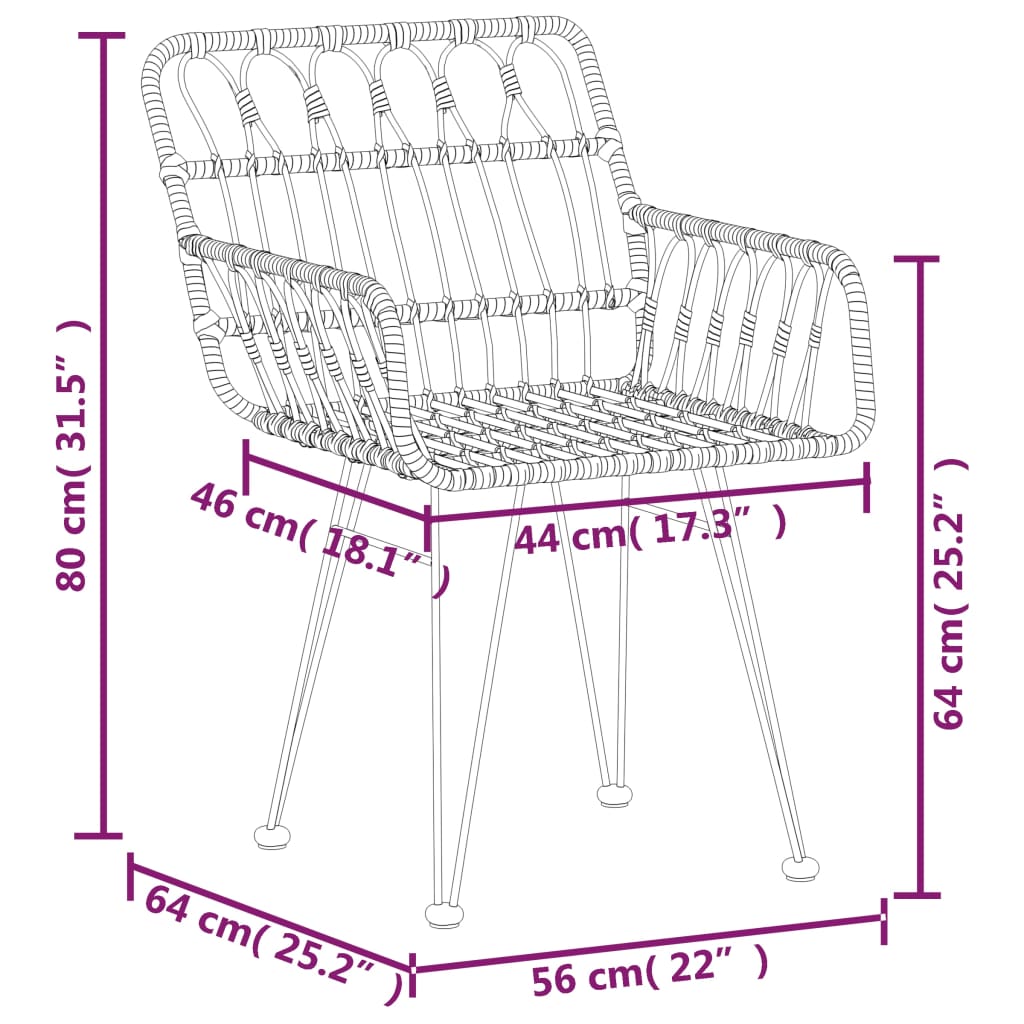 vidaXL 3 Piece Garden Dining Set Black Poly Rattan