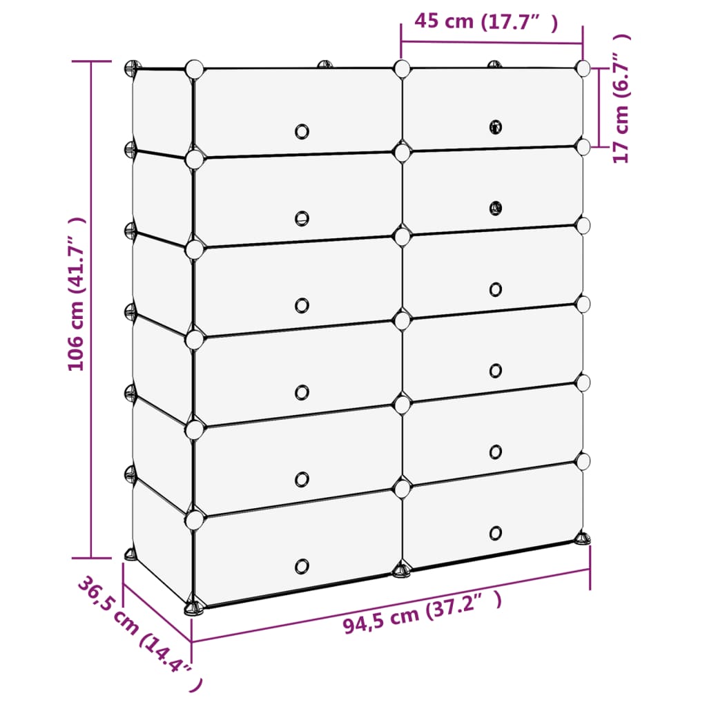 vidaXL Shoe Rack Black 94.5x36.5x106 cm PP