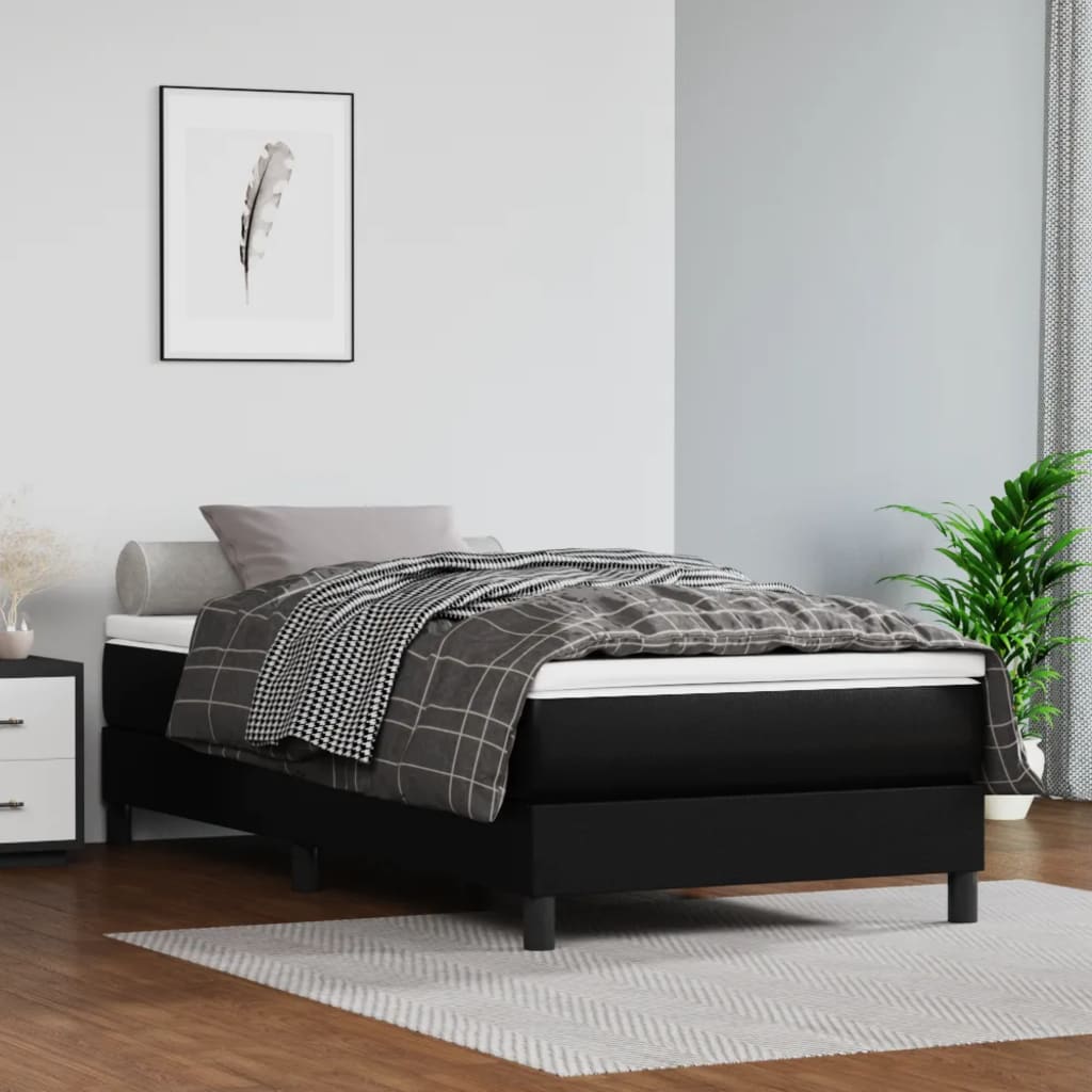 vidaXL Box Spring Bed with Mattress Black 100x190 cm Twin Faux Leather