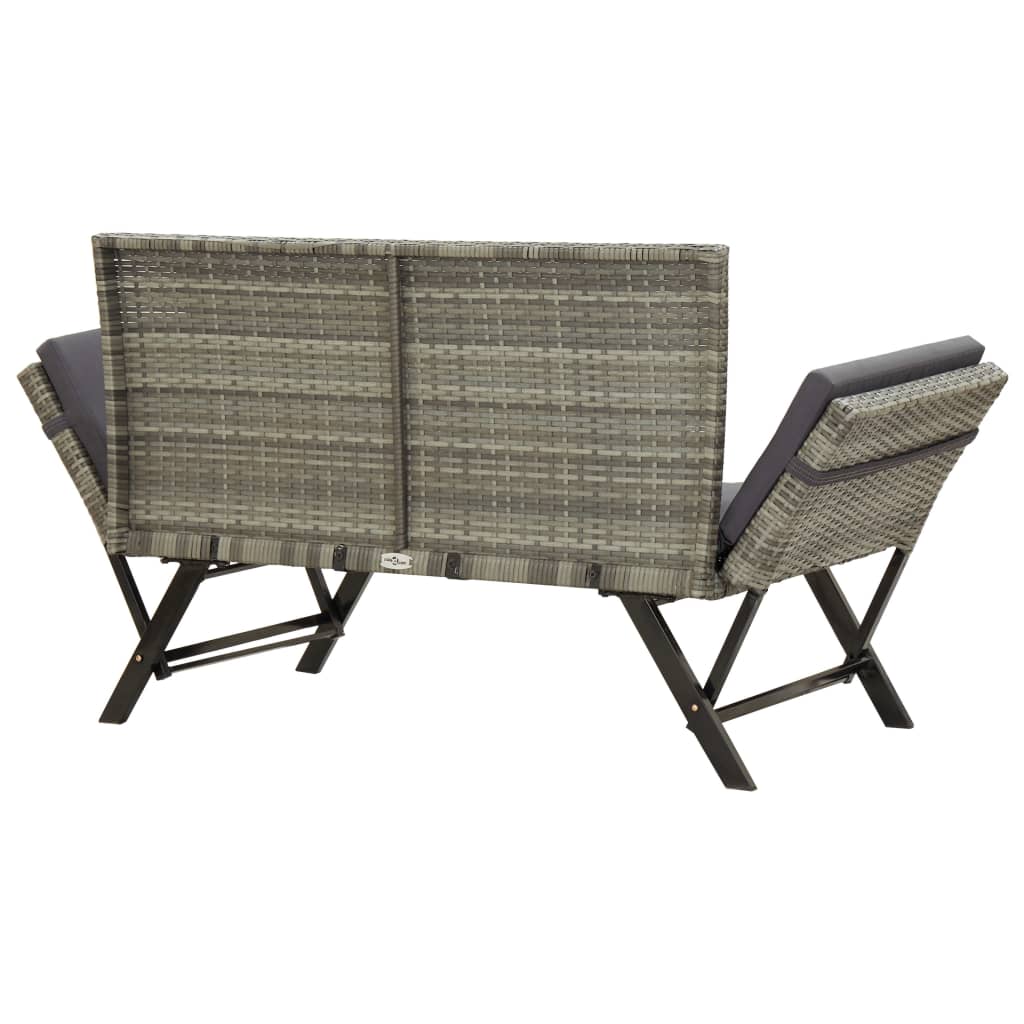 vidaXL Garden Bench with Cushions 176 cm Grey Poly Rattan