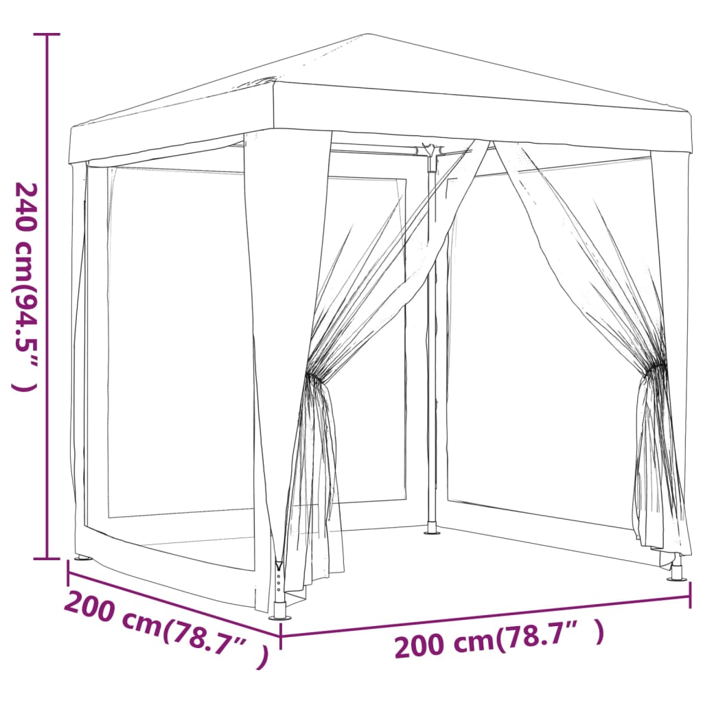 vidaXL Party Tent with 4 Mesh Sidewalls Blue 2x2 m HDPE