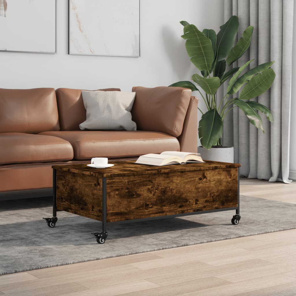 vidaXL Coffee Table with Wheels Smoked Oak 91x55x34 cm Engineered Wood