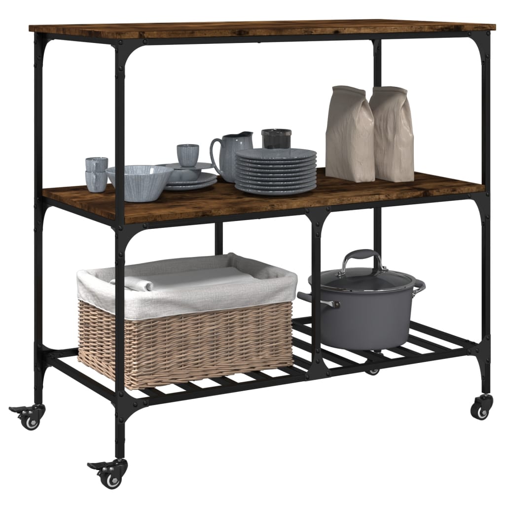 vidaXL Kitchen Trolley Smoked Oak 100x50x95 cm Engineered Wood