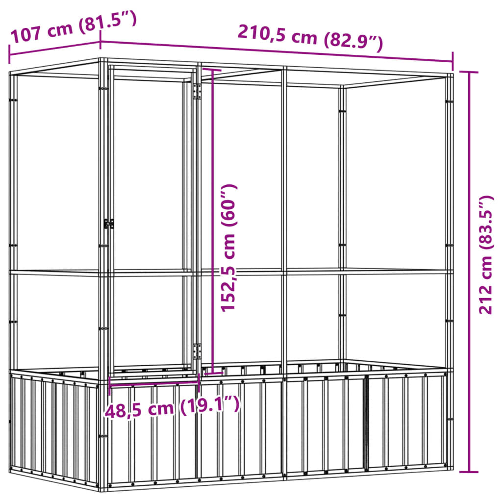 vidaXL Aviary Silver 210.5x107x212 cm Steel