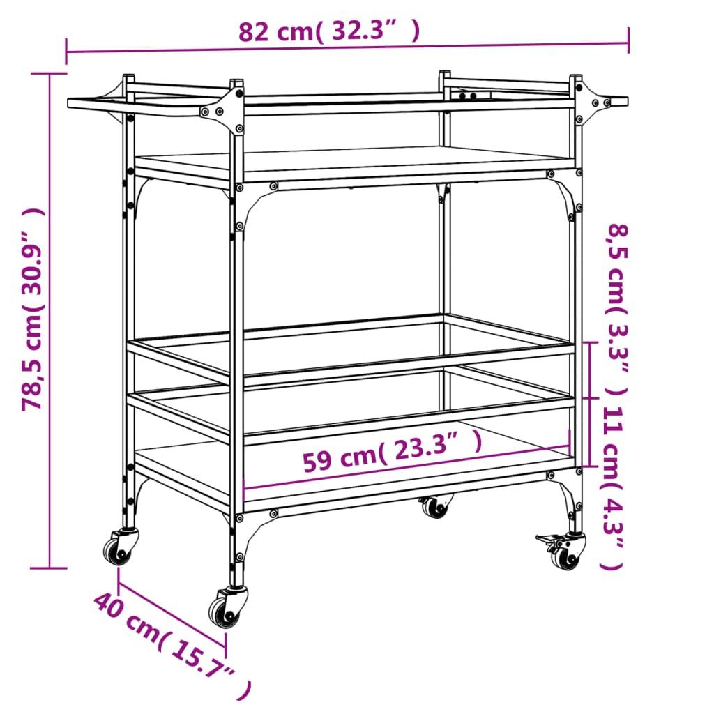 vidaXL Kitchen Trolley Smoked Oak 82x40x78.5 cm Engineered Wood