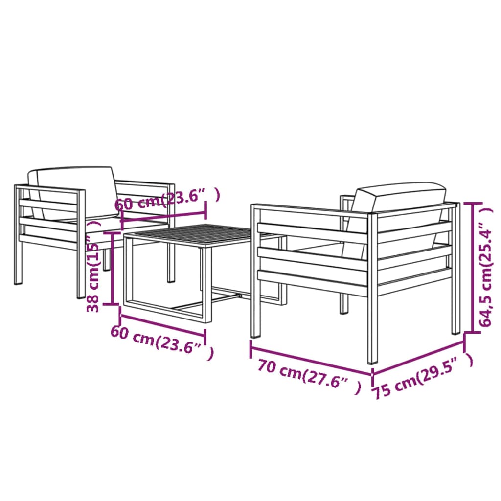 vidaXL 3 Piece Garden Lounge Set with Cushions Aluminium Anthracite