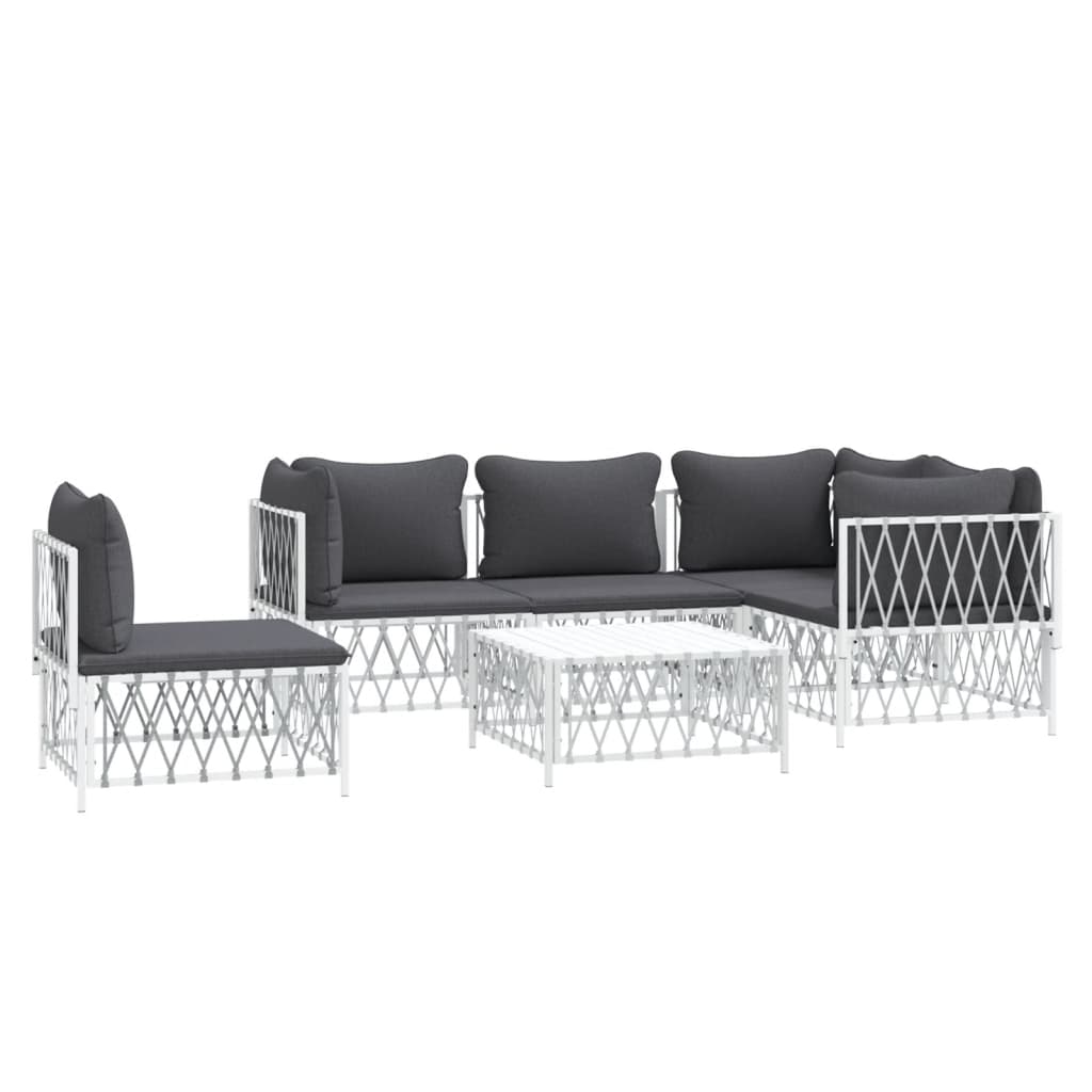 vidaXL 6 Piece Garden Lounge Set with Cushions White Steel