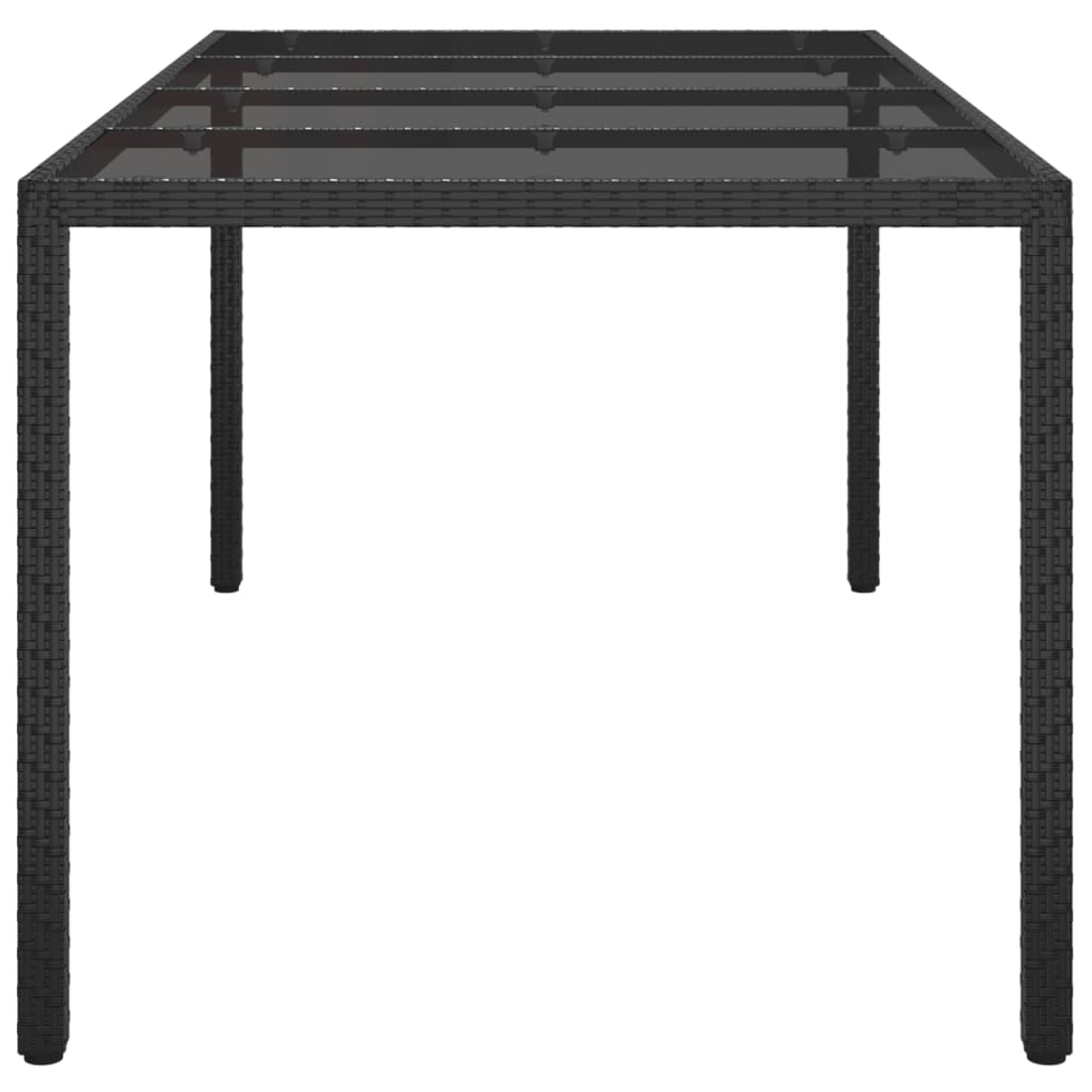 vidaXL Garden Table Black 190x90x75 cm Tempered Glass and Poly Rattan