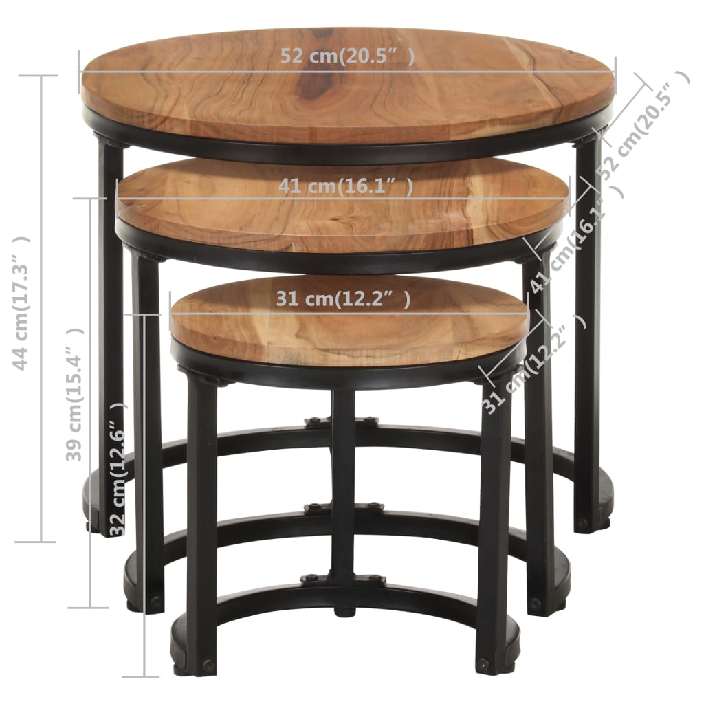 vidaXL Side Tables 3 pcs Solid Acacia Wood