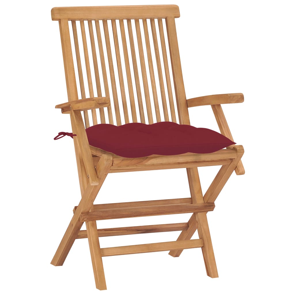 vidaXL Garden Chairs with Wine Red Cushions 2 pcs Solid Teak Wood (41999+314887)
