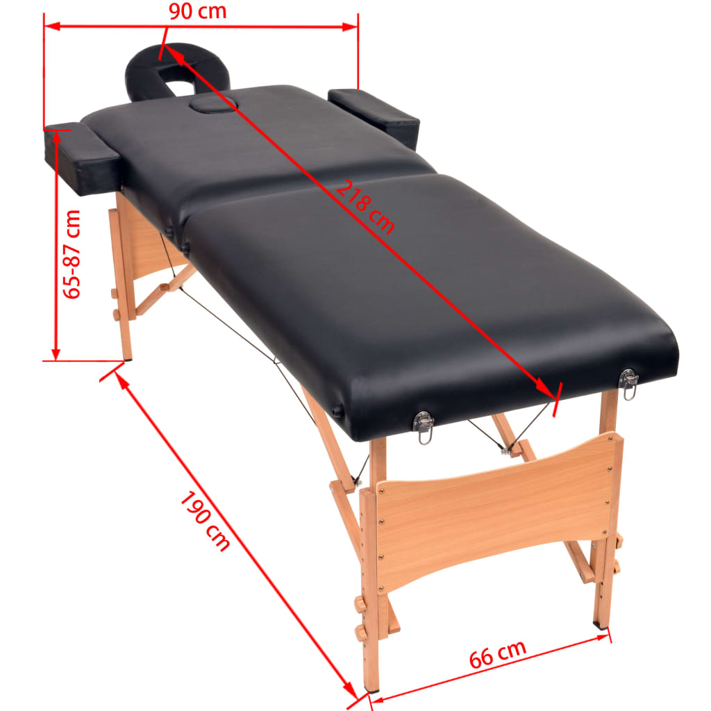 vidaXL 2-Zone Folding Massage Table 10 cm Thick Black