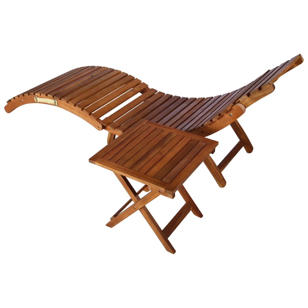 vidaXL Sunlounger with Table Solid Acacia Wood Brown