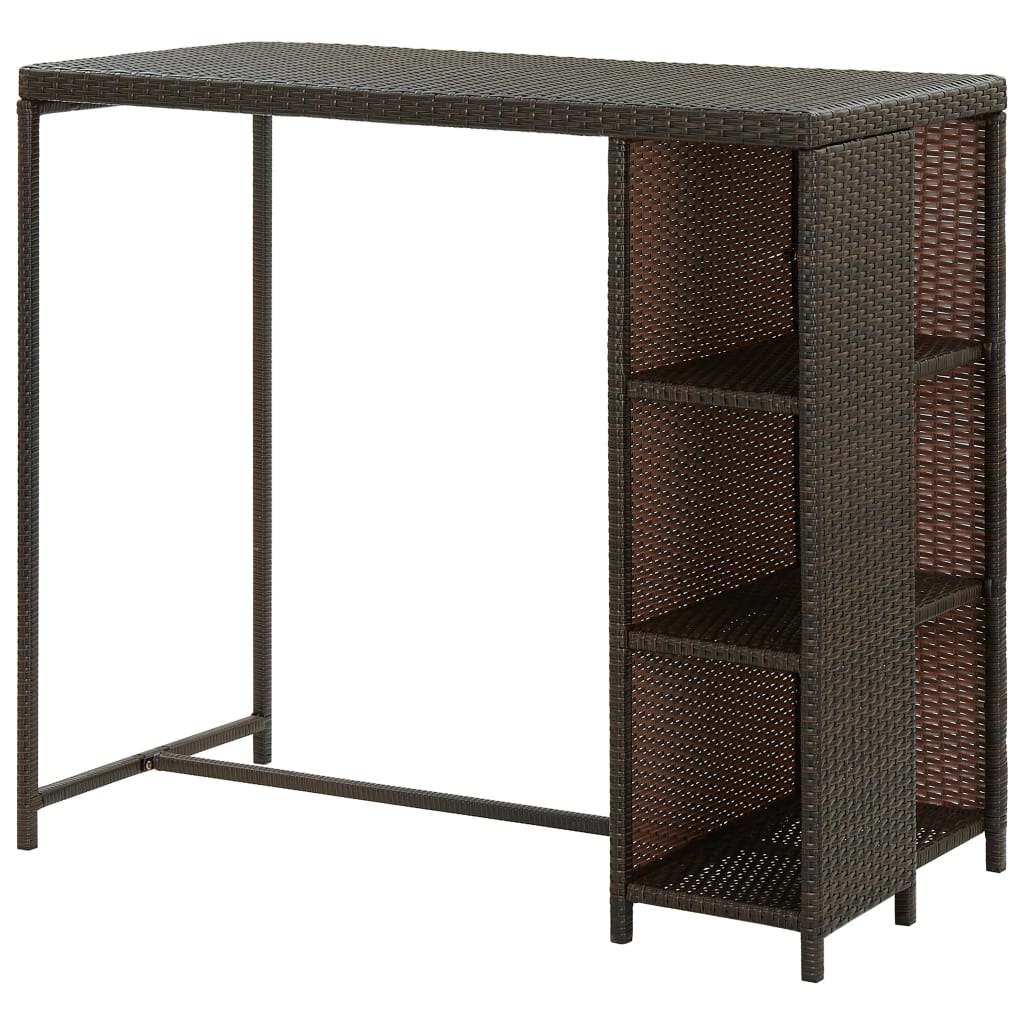 vidaXL Bar Table with Storage Rack Brown 120x60x110 cm Poly Rattan