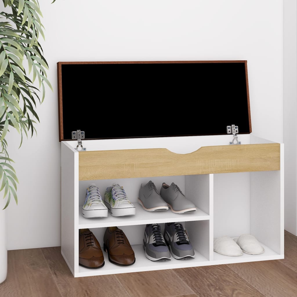 vidaXL Shoe Bench with Cushion White and Sonoma Oak 80x30x47 cm Engineered Wood
