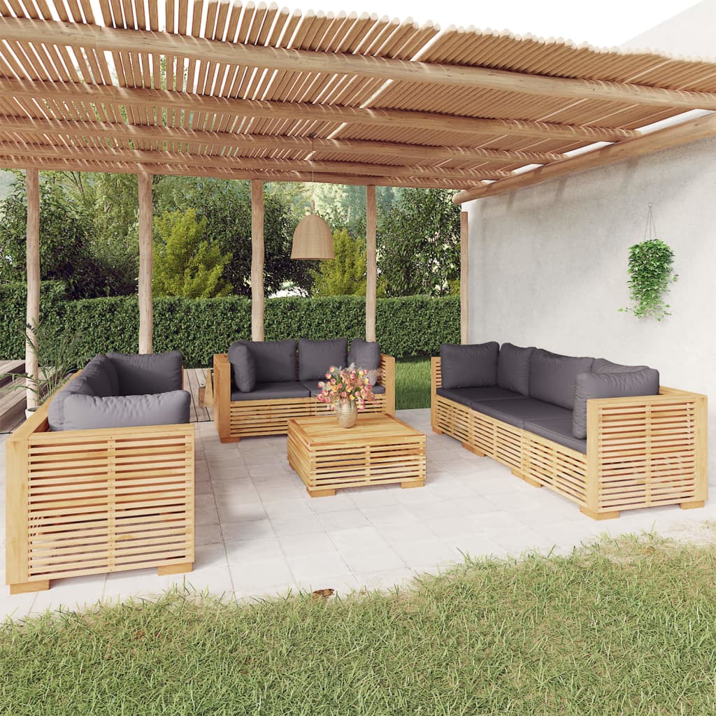 vidaXL 9 Piece Garden Lounge Set with Cushions Solid Teak Wood