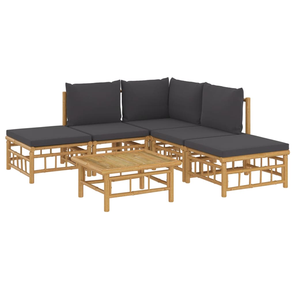 vidaXL 6 Piece Garden Lounge Set with Dark Grey Cushions Bamboo