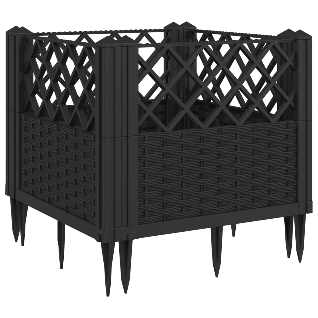 vidaXL Garden Planter with Pegs Black 43.5x43.5x43.5 cm PP