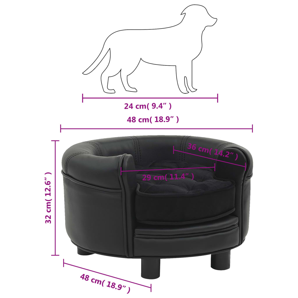 vidaXL Dog Sofa Black 48x48x32 cm Plush and Faux Leather