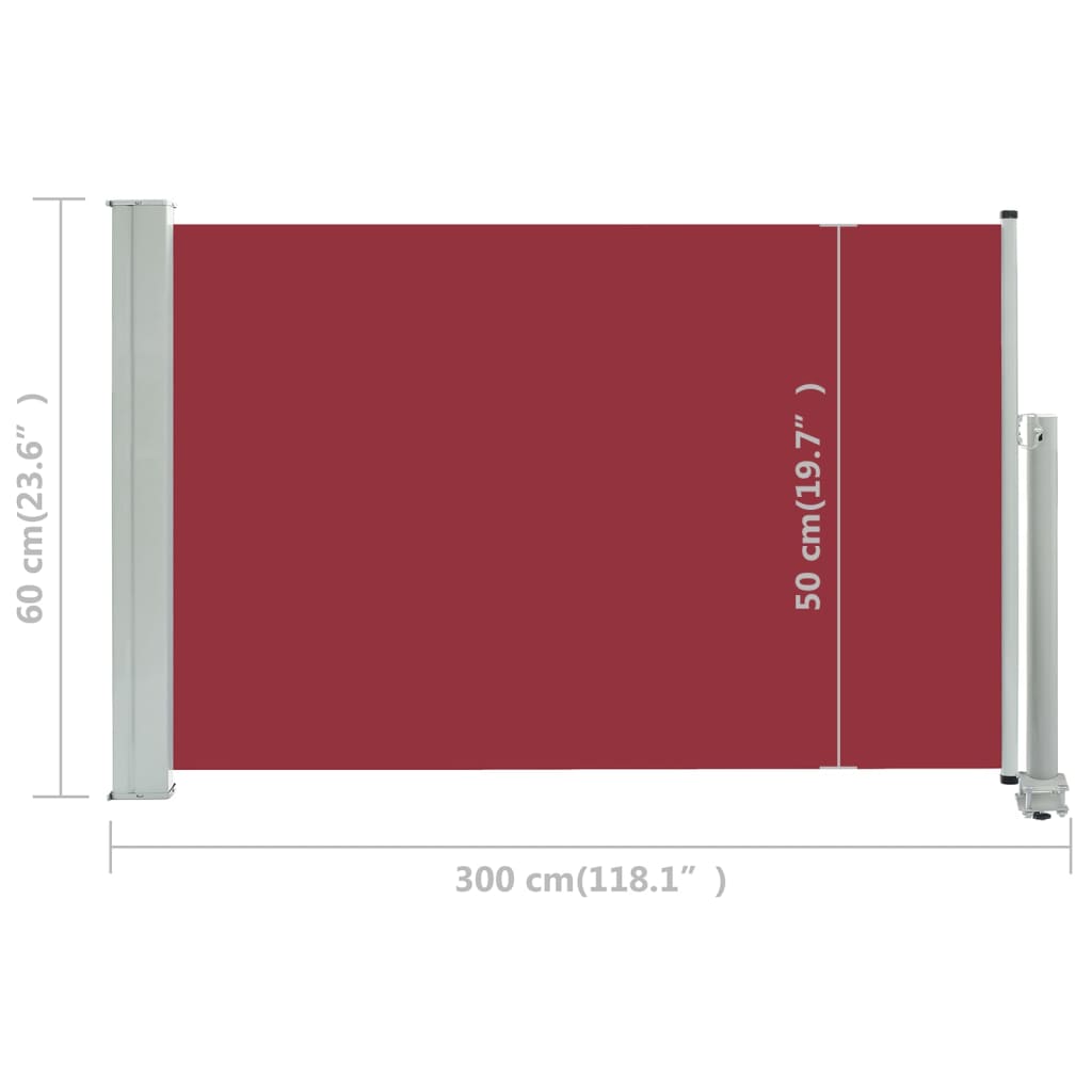 vidaXL Patio Retractable Side Awning 60x300 cm Red