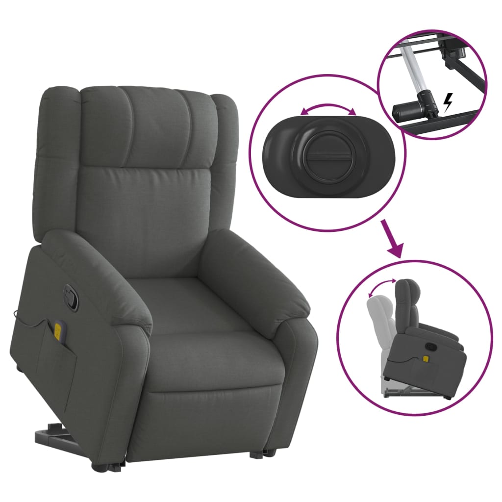 vidaXL Stand up Massage Recliner Chair Dark Grey Fabric