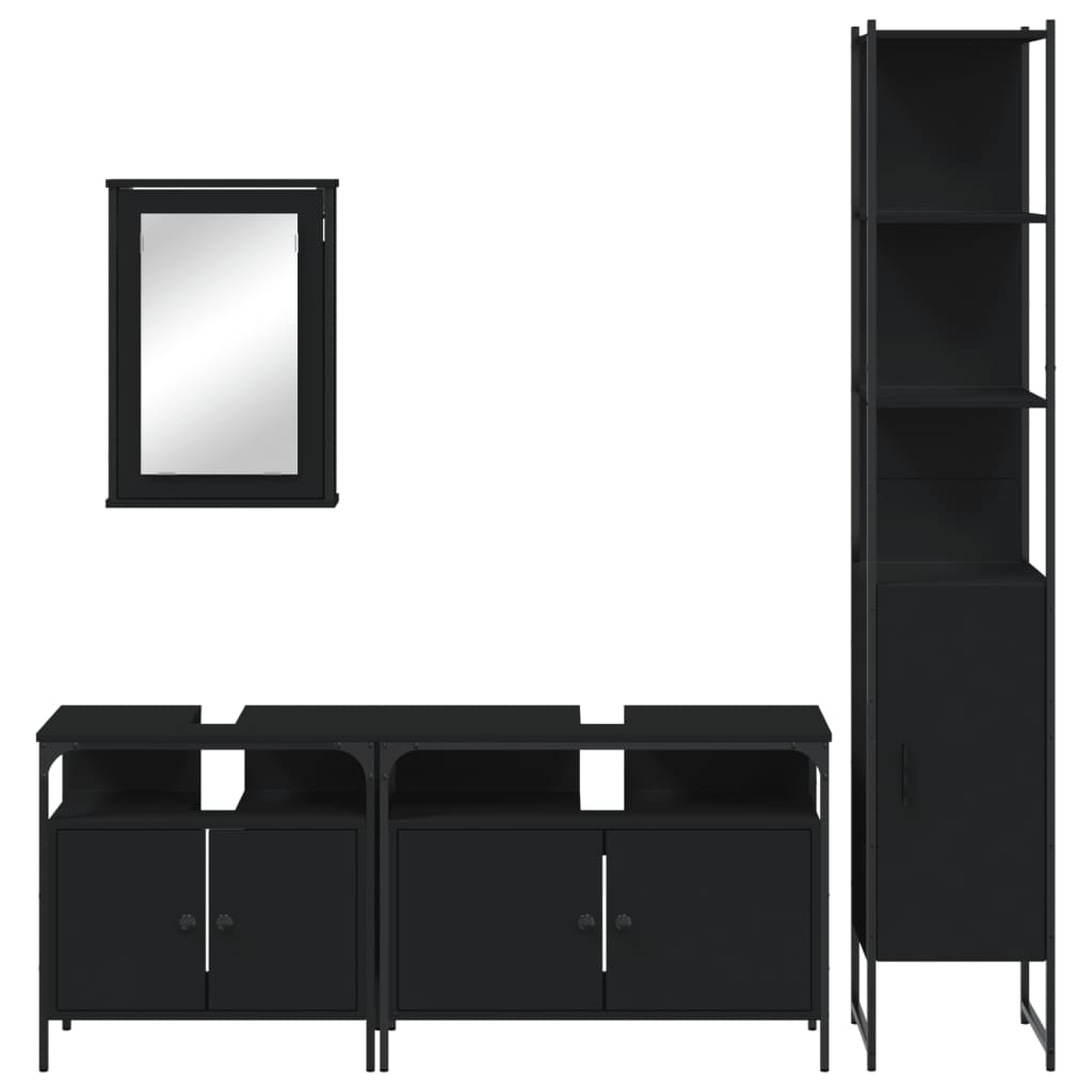 vidaXL 4 Piece Bathroom Furniture Set Black Engineered Wood