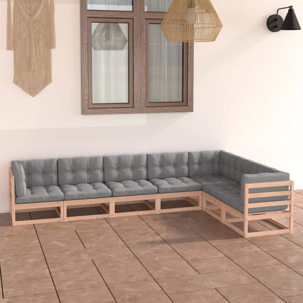 vidaXL 7 Piece Garden Lounge Set with Cushions Solid Pinewood