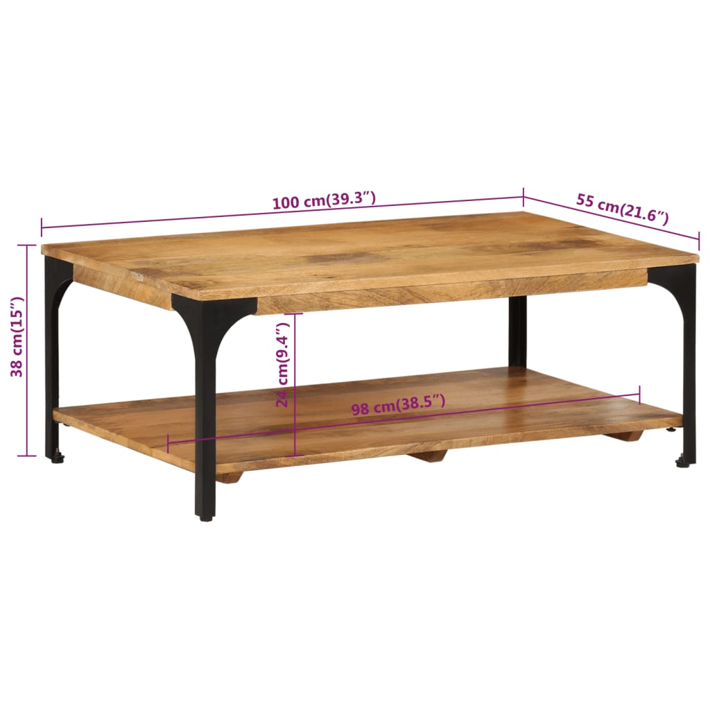 vidaXL Coffee Table Mango Wood 100x60x38 cm