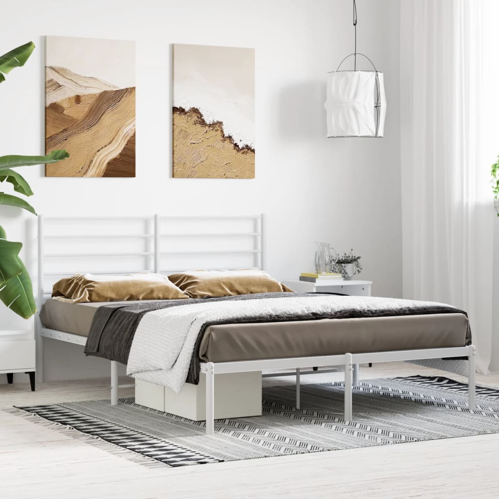 vidaXL Metal Bed Frame without Mattress with Headboard White 150x200cm